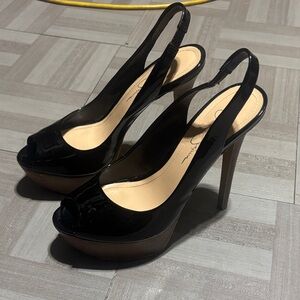 Jessica Simpson Black Peep-Toe Slingback Heels